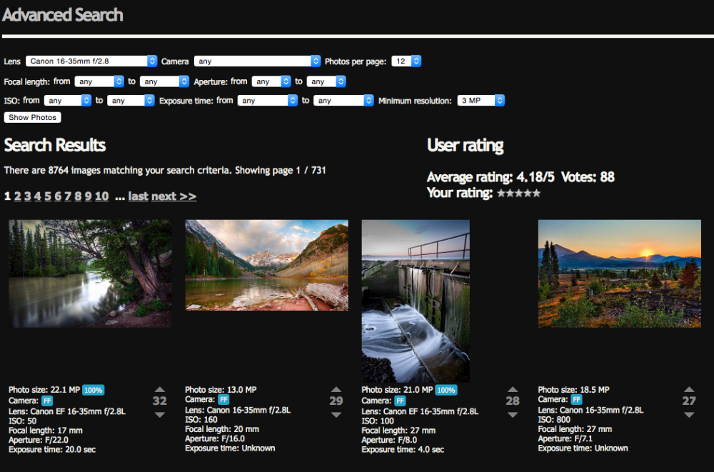 Хотя в случае самих камер Flickr сам будет полезен (   Flickr Camera Finder   ), дело будет не так просто с линзами