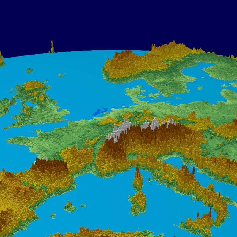 ICON орография с размером ячейки 13 км для западной части Европы